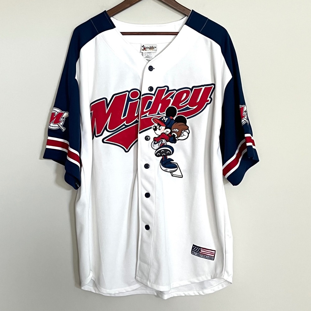 Walt Disney World Mickey Mouse Baseball Jersey White Navy Blue Adult L Mickey 28